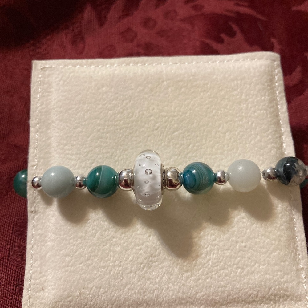 NWT~AMAZONITE BEAD & PANDORA MURANO BEAD BRACELET